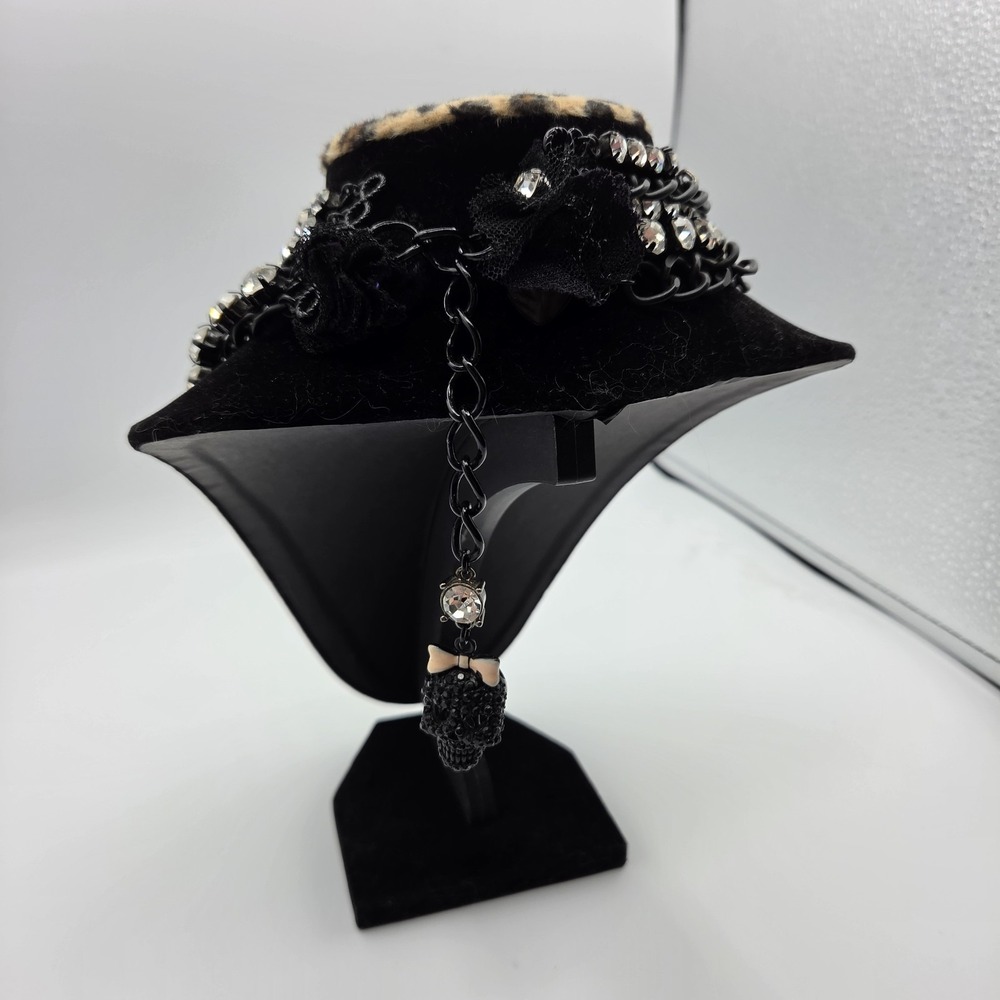 Betsey Johnson Black Multi Strand Skull Rhinestone Lace Gothcore Necklace - Picture 4 of 7